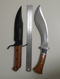 Image 4 of SET 2 Knives - Kukri Heavy Duty Hunting + Bowie Knife with Leater Sheath