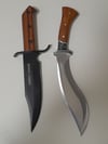 SET 2 Knives - Kukri Heavy Duty Machete Hunting + Bowie Knife with Leater Sheath