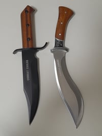 Image 1 of SET 2 Knives - Kukri Heavy Duty Hunting + Bowie Knife with Leater Sheath