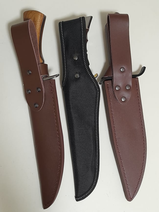 SET 3 Knives - 3 Bowie Knives with Leather and Nylon Sheath Full Tang