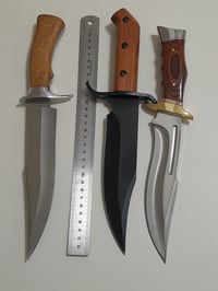 Image 4 of SET 3 Knives - 3 Bowie Knives with Leather and Nylon Sheath Full Tang