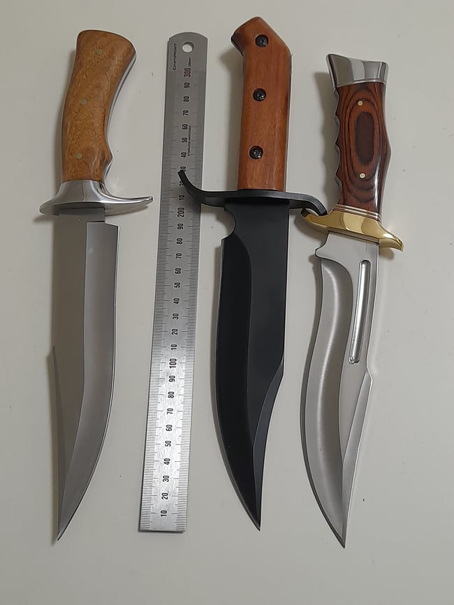 SET 3 Knives - 3 Bowie Knives with Leather and Nylon Sheath Full Tang