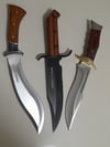 SET 3 Knives - Kukri Heavy Duty Machete Hunting Knife , 2 Bowie Knives with Leather and Nylon Sheath