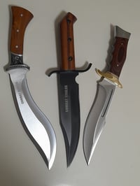 Image 1 of SET 3 Knives - Kukri Heavy Duty Hunting Knife , 2 Bowie Knives with Leather and Nylon Sheath