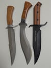 SET 3 Knives - Kukri Heavy Duty Machete Hunting Knife , 2 Bowie Knives with Leather Sheath Full Tang
