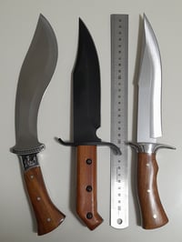 Image 3 of SET 3 Knives - Kukri Heavy Duty Hunting Knife , 2 Bowie Knives with Leather Sheath Full Tang