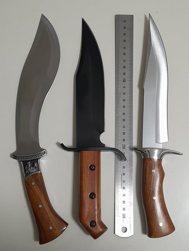 SET 3 Knives - Kukri Heavy Duty Hunting Knife , 2 Bowie Knives with Leather Sheath Full Tang