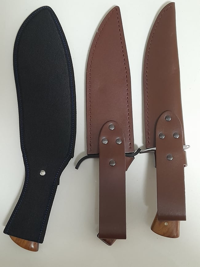 SET 3 Knives - Kukri Heavy Duty Hunting Knife , 2 Bowie Knives with Leather Sheath Full Tang