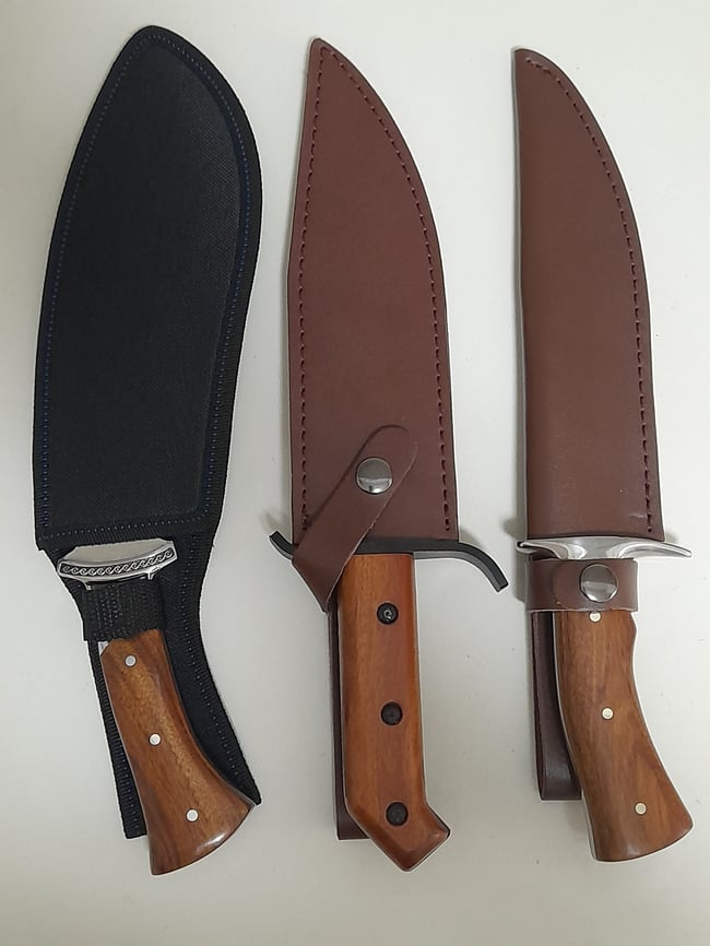 SET 3 Knives - Kukri Heavy Duty Hunting Knife , 2 Bowie Knives with Leather Sheath Full Tang