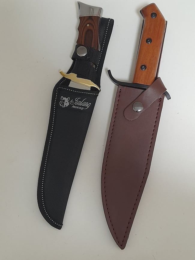 SET 2 Knives - 2 Bowie Knives with Leather and Nylon Sheath Full Tang