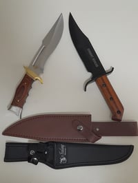 Image 3 of SET 2 Knives - 2 Bowie Knives with Leather and Nylon Sheath Full Tang