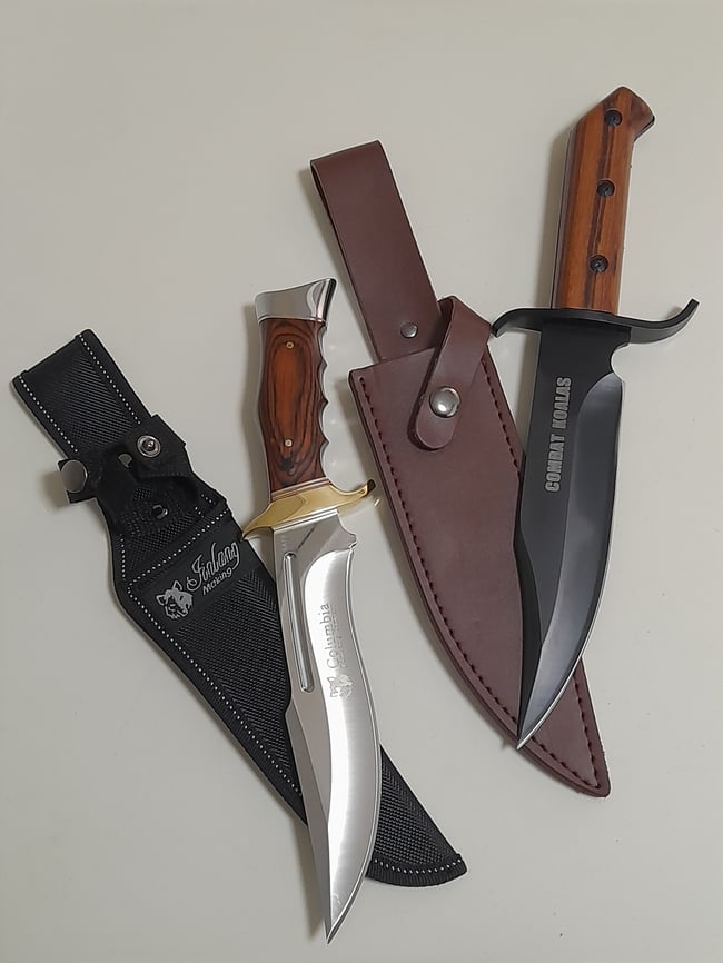 SET 2 Knives - 2 Bowie Knives with Leather and Nylon Sheath Full Tang