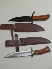 Image 3 of SET 2 Knives - 2 Bowie Knives with Leather Sheath Full Tang