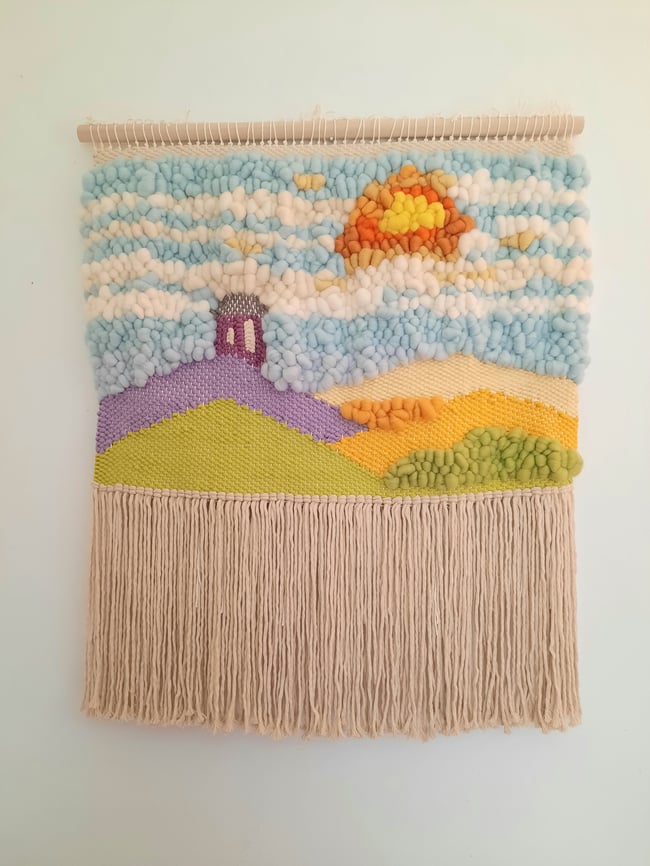 "Purple House & Sunshine" Extra Large Woven Wall Hanging