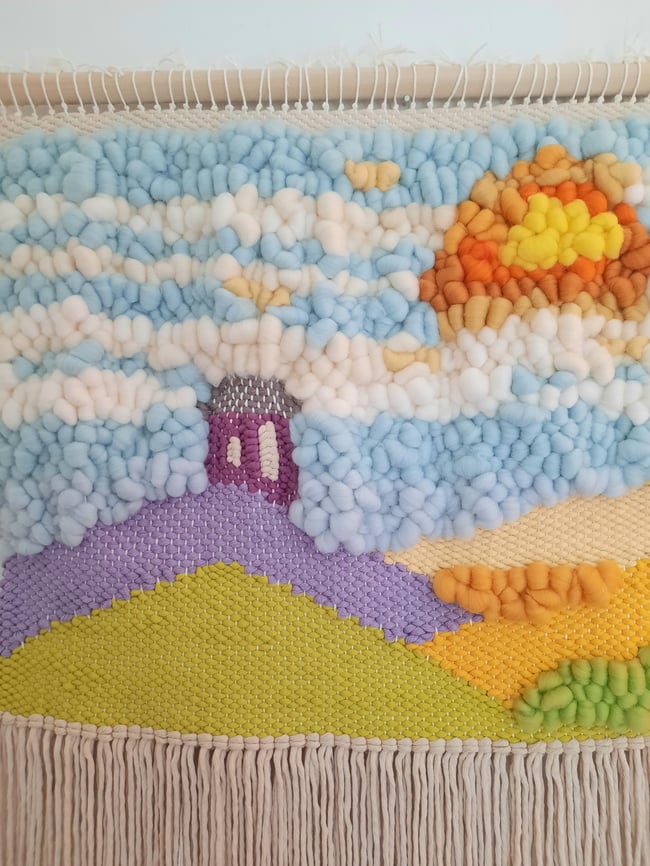 "Purple House & Sunshine" Extra Large Woven Wall Hanging