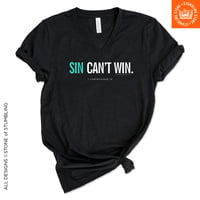 Image 1 of Sin Can't Win (1 Corinthians 15) Women's V-Neck T-Shirt