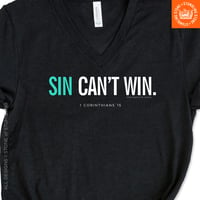 Image 2 of Sin Can't Win (1 Corinthians 15) Women's V-Neck T-Shirt