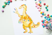 Image 1 of Rainbow Chip Therizino Art Print | | Dessert Dino 8"x10" Art Reproduction