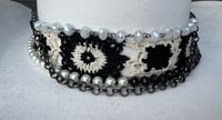Image 3 of White Cowboy Hat Black & White Crocheted, Pearl and Chain Band