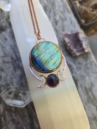 Image 1 of Electroformed labradorite and amethyst moonphase necklace 10
