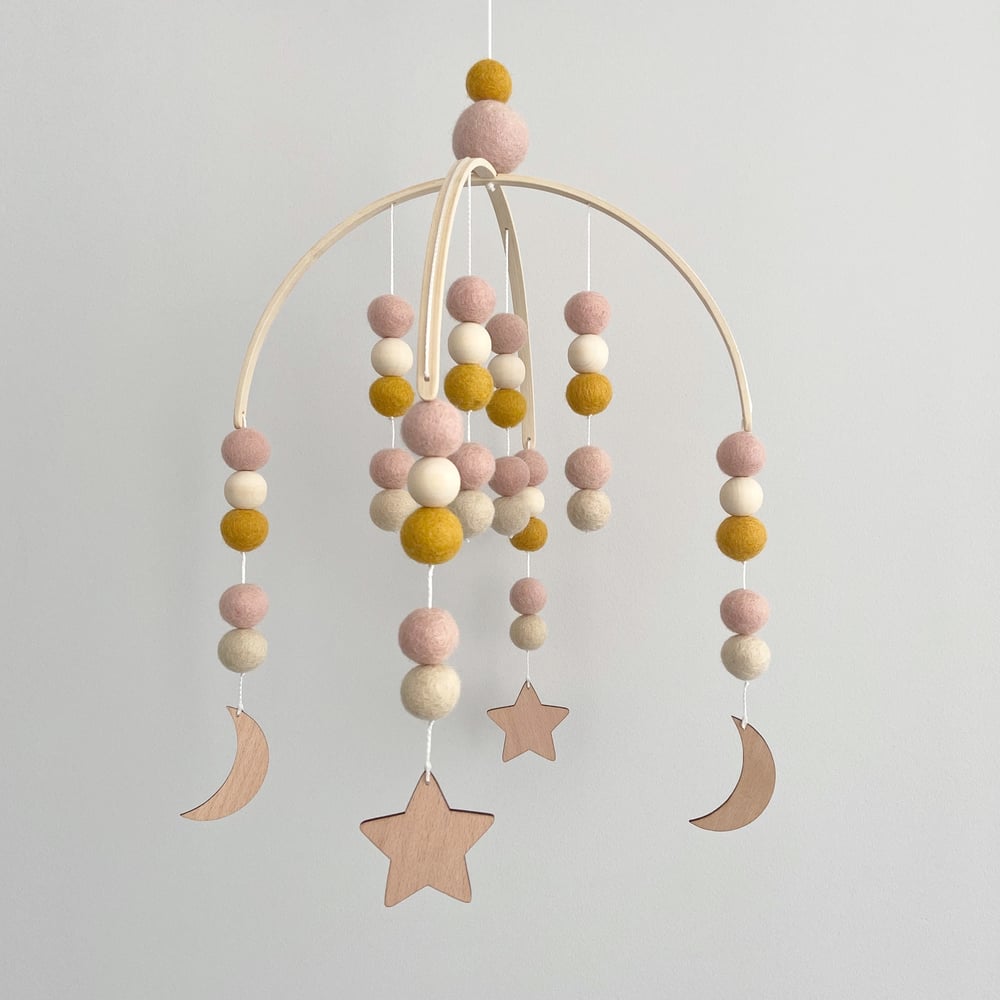 Image of Felt ball mobile - stars and moons (4 colour options)