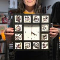 Image 1 of Multicolor/ Black Linocut Skull clock
