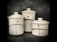 Image 1 of Large Hand Made White Stoneware Kitchen Canister Set