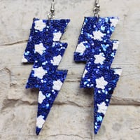 Image 18 of Colourful Party Glitter Leather Lightning Bolt (Glam Rock Fancy Dress Earrings) Flash