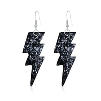 Image 4 of Colourful Party Glitter Leather Lightning Bolt (Glam Rock Fancy Dress Earrings) Flash