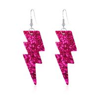 Image 6 of Colourful Party Glitter Leather Lightning Bolt (Glam Rock Fancy Dress Earrings) Flash