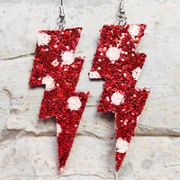 Image 11 of Colourful Party Glitter Leather Lightning Bolt (Glam Rock Fancy Dress Earrings) Flash