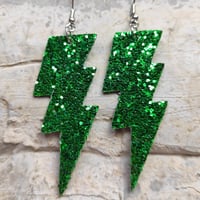 Image 12 of Colourful Party Glitter Leather Lightning Bolt (Glam Rock Fancy Dress Earrings) Flash