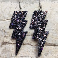 Image 13 of Colourful Party Glitter Leather Lightning Bolt (Glam Rock Fancy Dress Earrings) Flash