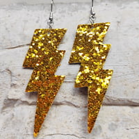 Image 15 of Colourful Party Glitter Leather Lightning Bolt (Glam Rock Fancy Dress Earrings) Flash