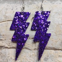 Image 16 of Colourful Party Glitter Leather Lightning Bolt (Glam Rock Fancy Dress Earrings) Flash