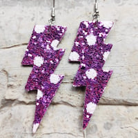 Image 19 of Colourful Party Glitter Leather Lightning Bolt (Glam Rock Fancy Dress Earrings) Flash