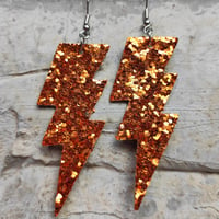 Image 20 of Colourful Party Glitter Leather Lightning Bolt (Glam Rock Fancy Dress Earrings) Flash