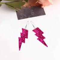 Image 10 of Colourful Party Glitter Leather Lightning Bolt (Glam Rock Fancy Dress Earrings) Flash