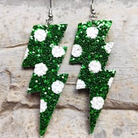 Image 22 of Colourful Party Glitter Leather Lightning Bolt (Glam Rock Fancy Dress Earrings) Flash