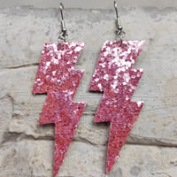 Image 23 of Colourful Party Glitter Leather Lightning Bolt (Glam Rock Fancy Dress Earrings) Flash