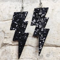 Image 21 of Colourful Party Glitter Leather Lightning Bolt (Glam Rock Fancy Dress Earrings) Flash