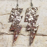 Image 24 of Colourful Party Glitter Leather Lightning Bolt (Glam Rock Fancy Dress Earrings) Flash