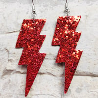 Image 25 of Colourful Party Glitter Leather Lightning Bolt (Glam Rock Fancy Dress Earrings) Flash