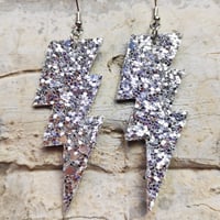 Image 17 of Colourful Party Glitter Leather Lightning Bolt (Glam Rock Fancy Dress Earrings) Flash