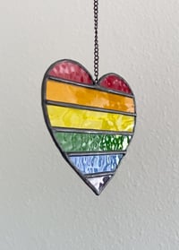 Image 5 of PRIDE Rainbow Striped Heart Stained Glass Suncatcher