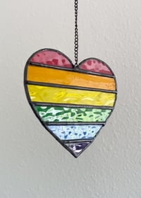 Image 4 of PRIDE Rainbow Striped Heart Stained Glass Suncatcher