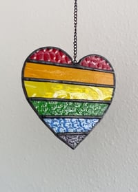 Image 3 of PRIDE Rainbow Striped Heart Stained Glass Suncatcher