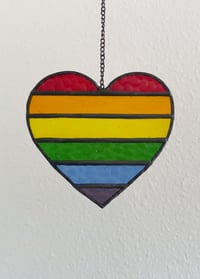 Image 2 of PRIDE Rainbow Striped Heart Stained Glass Suncatcher