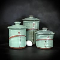 Image 1 of Medium Sized Copper Green Stoneware Canister Set from Bruen Pottery