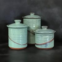 Image 2 of Medium Sized Copper Green Stoneware Canister Set from Bruen Pottery